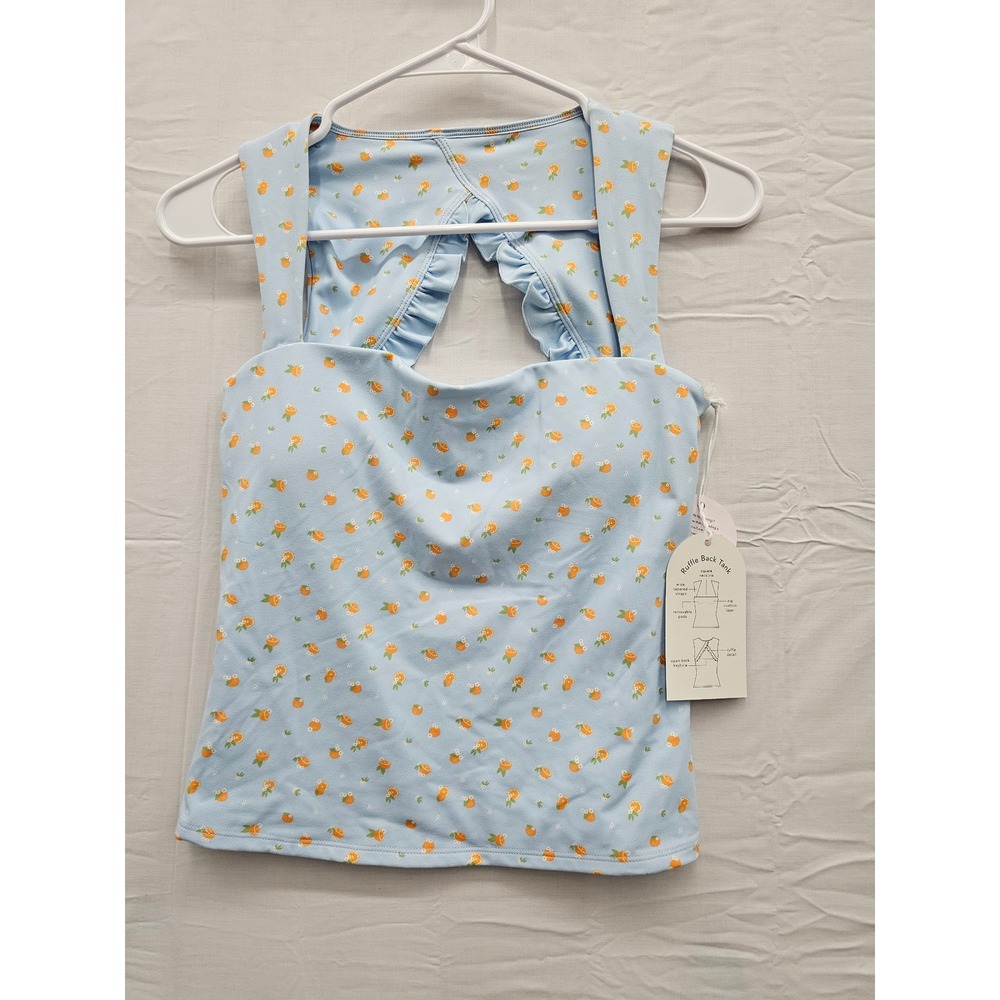 Blogilates Womens Ruffle Back Tank Blue Polyester Blend Athletic Size Small